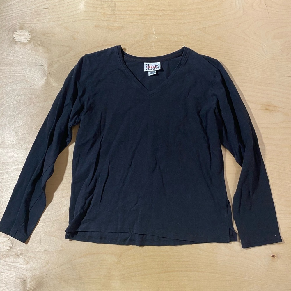 Bill Blass Black V-Neck Top Large (QL)